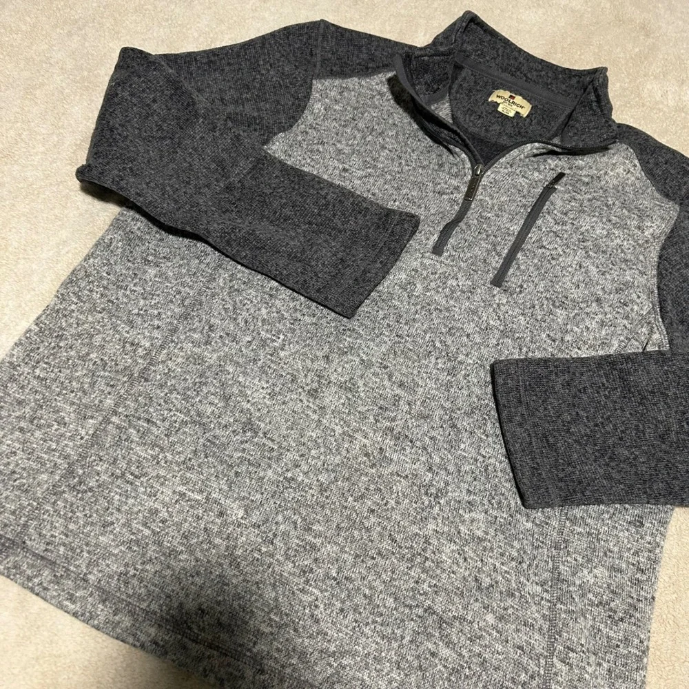 Woolrich Quarter Zip Pullover Mens XL Grey Heathered Fleece Sweater 1128